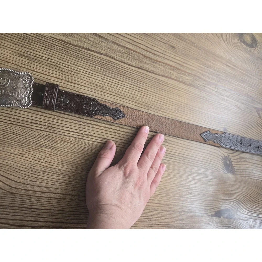 Ariat Rustic Distressed Brown Boy's 18 Leather Belt Antiqued Silver Floral